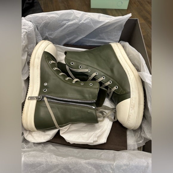 RICK OWENS Green Calfskin High Sneakers - Picture 4 of 10